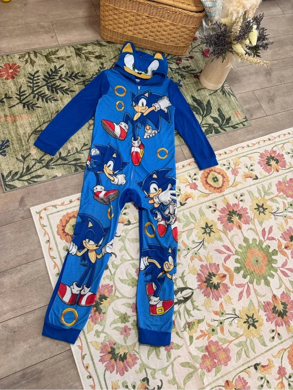 Sonic the Hedgehog Boys Zip Hooded Fleece Pajamas Size Medium